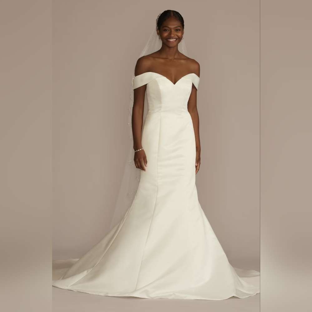Off-Shoulder Ivory Satin Mermaid Wedding Dress Style WG4093